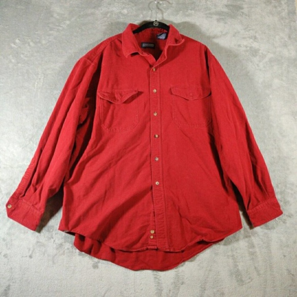 Lands End Shirt Mens XL 17-17.5 Red3 Button‎ Down Long Sleeve Normcore Basic